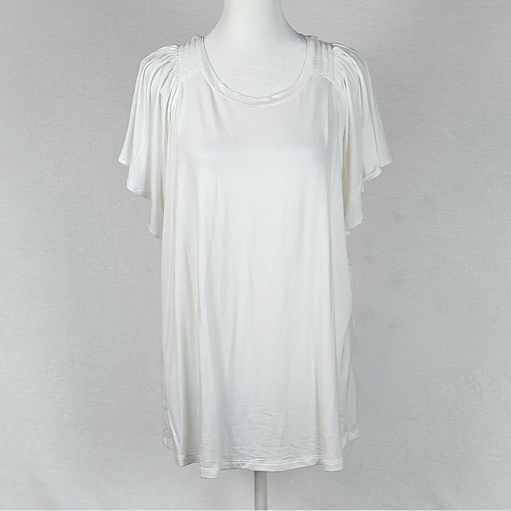Maurices Womens XL White Smocked Shoulder Flutter Sleeve Tunic Top NWT